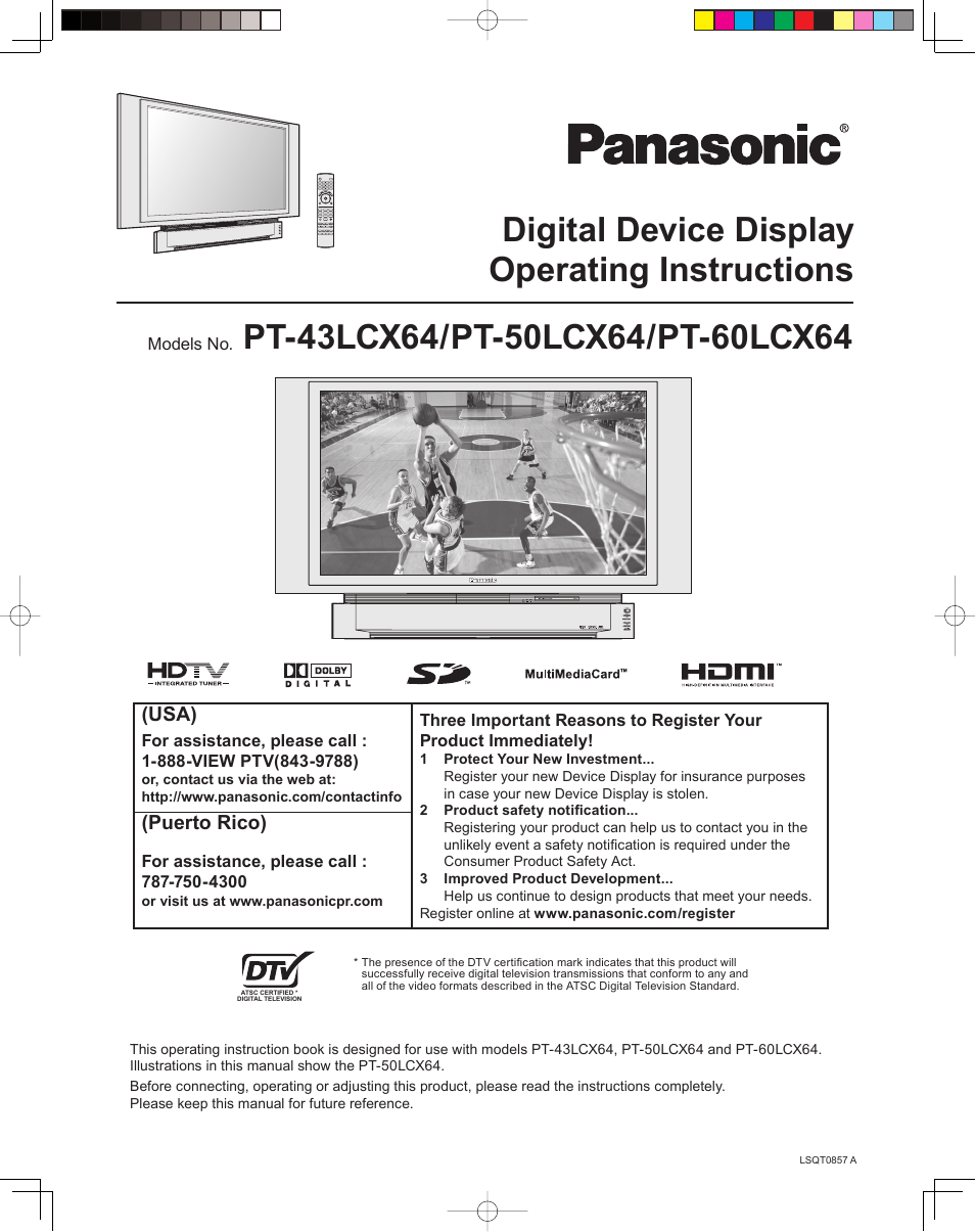 Panasonic PT 60LCX64 User Manual | 112 pages