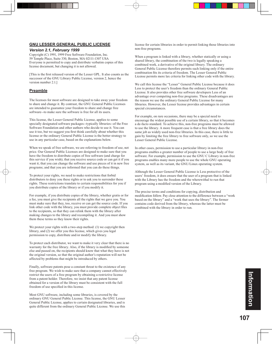 107 information | Panasonic PT 60LCX64 User Manual | Page 107 / 112
