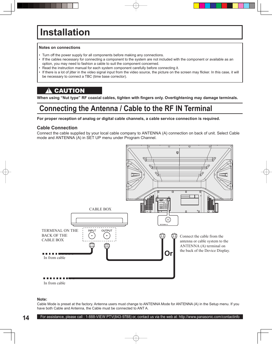 Installation, Caution | Panasonic PT 60LCX64 User Manual | Page 14 / 112