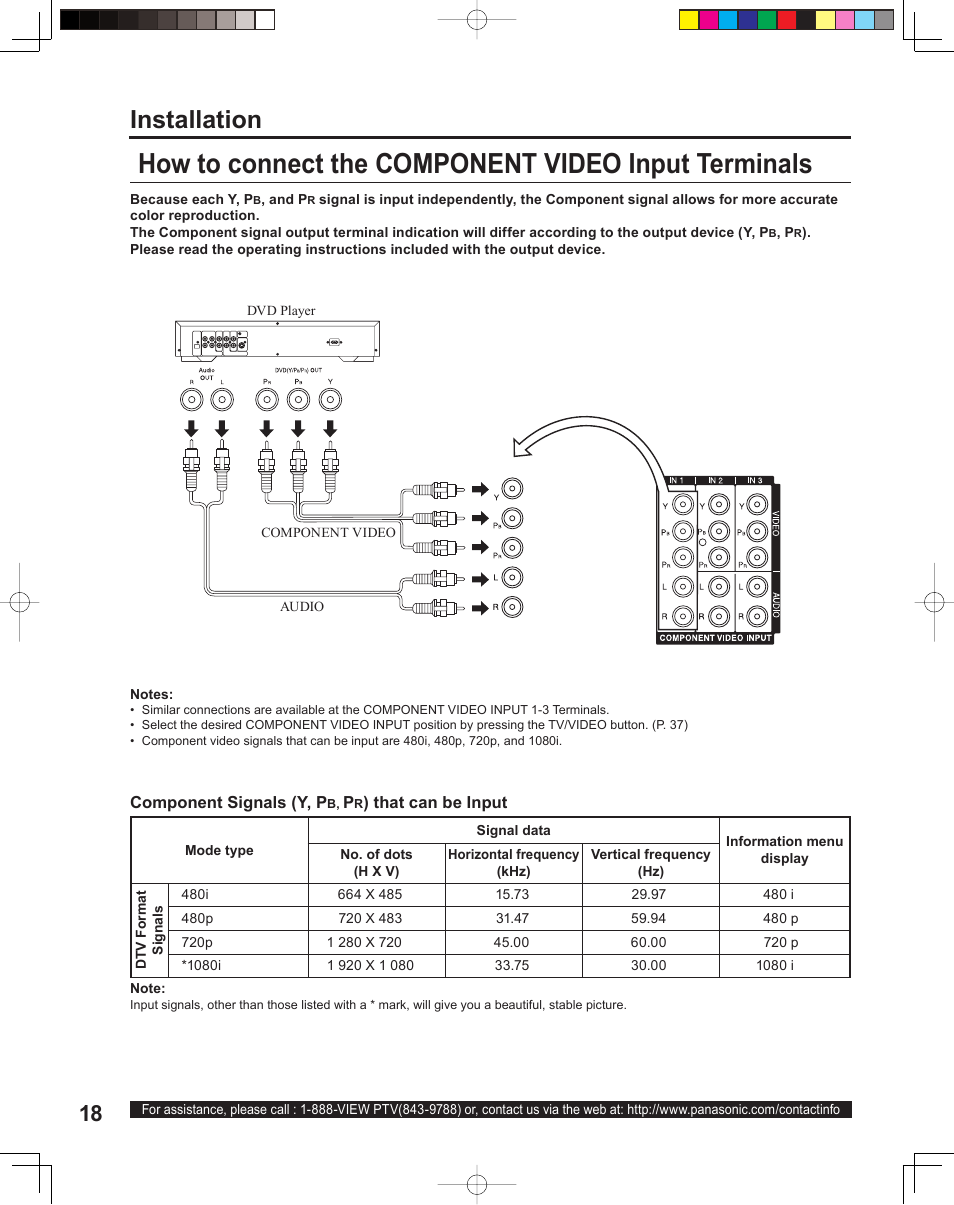 Installation | Panasonic PT 60LCX64 User Manual | Page 18 / 112