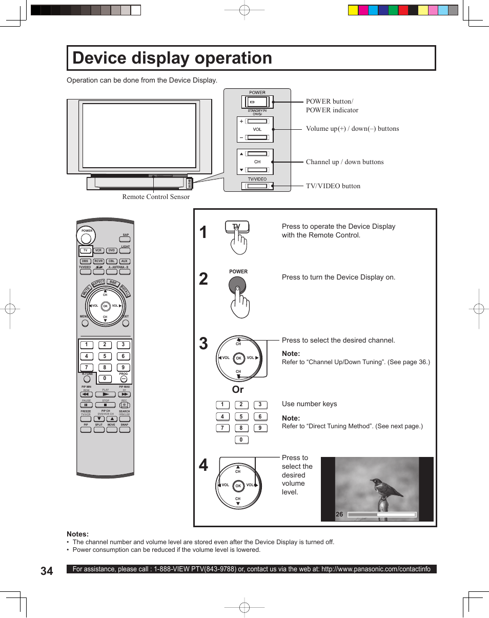 Device display operation | Panasonic PT 60LCX64 User Manual | Page 34 / 112