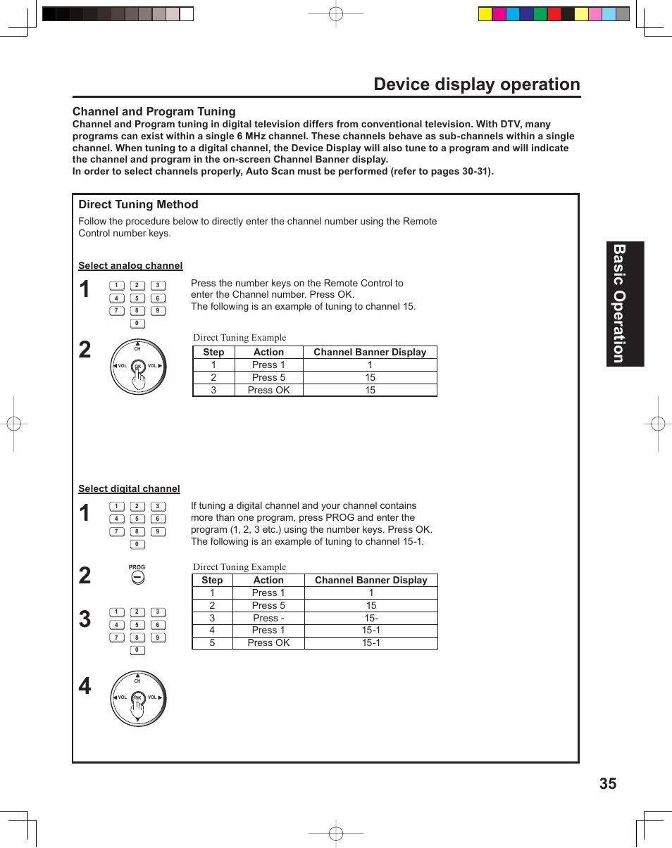 Device display operation, 35 basic operation | Panasonic PT 60LCX64 User Manual | Page 35 / 112
