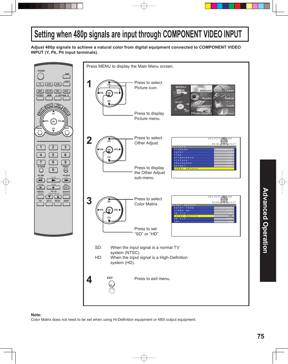 75 advanced op er a tion | Panasonic PT 60LCX64 User Manual | Page 75 / 112