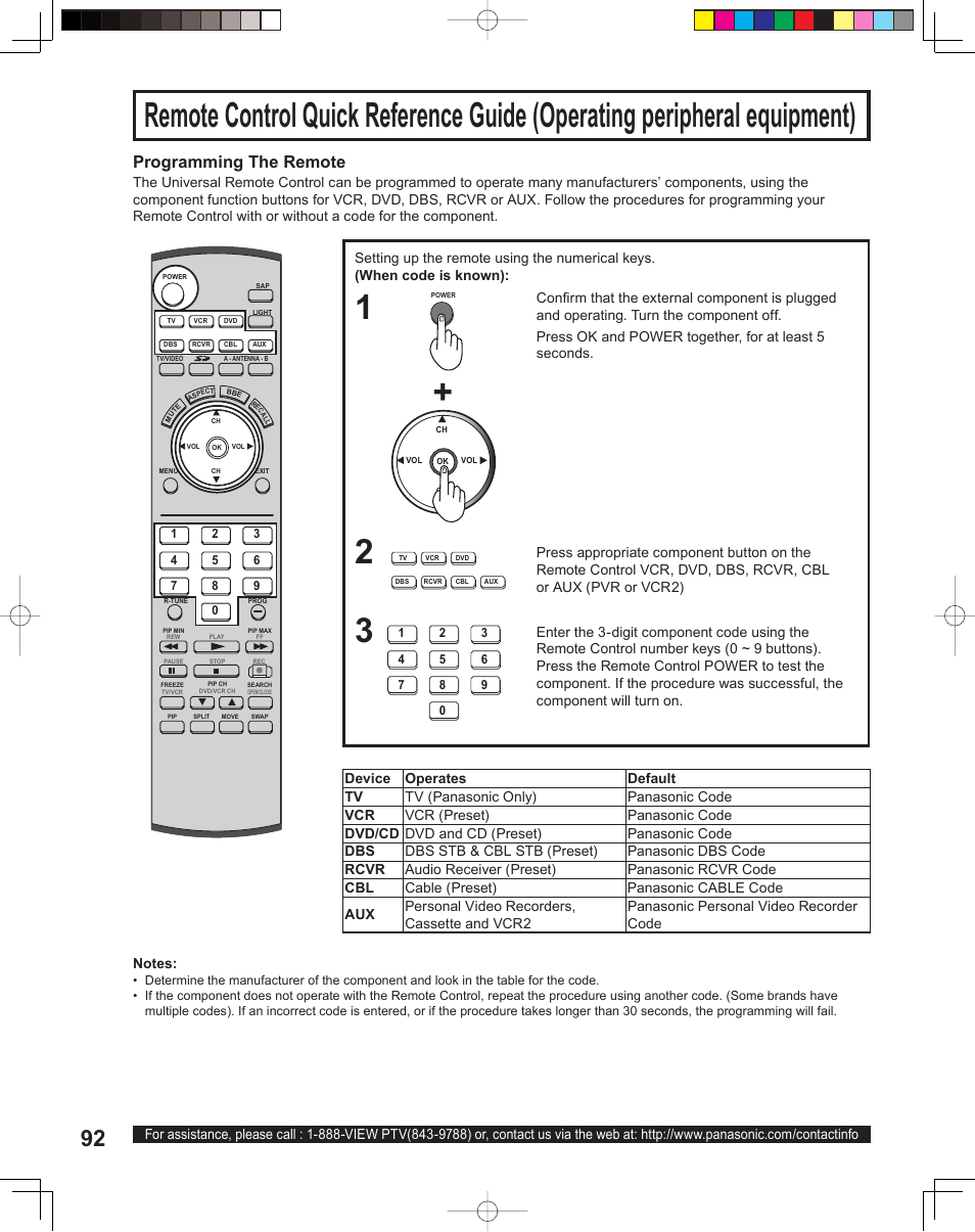 Programming the remote | Panasonic PT 60LCX64 User Manual | Page 92 / 112