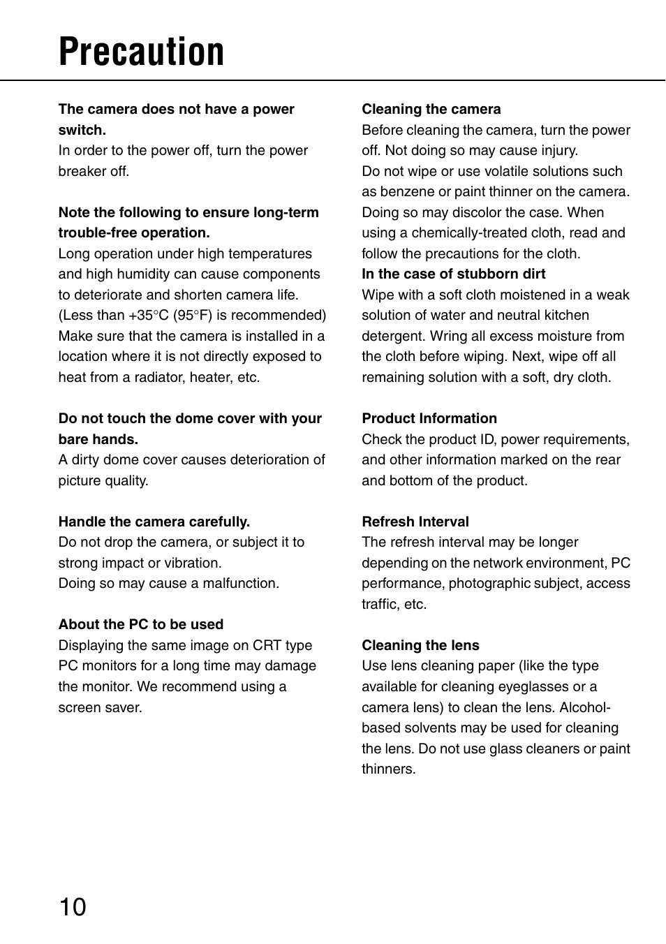 Precaution | Panasonic SD WV-NW484S User Manual | Page 10 / 50