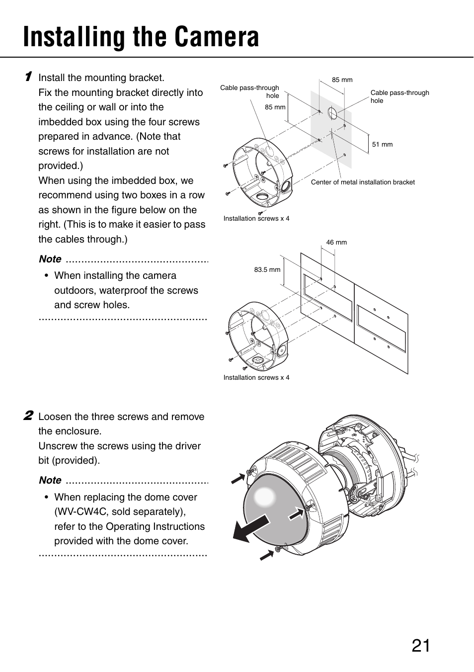 Installing the camera | Panasonic SD WV-NW484S User Manual | Page 21 / 50