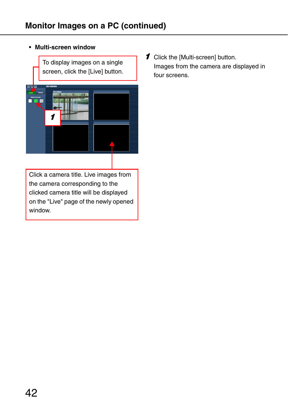 Monitor images on a pc (continued) | Panasonic SD WV-NW484S User Manual | Page 42 / 50