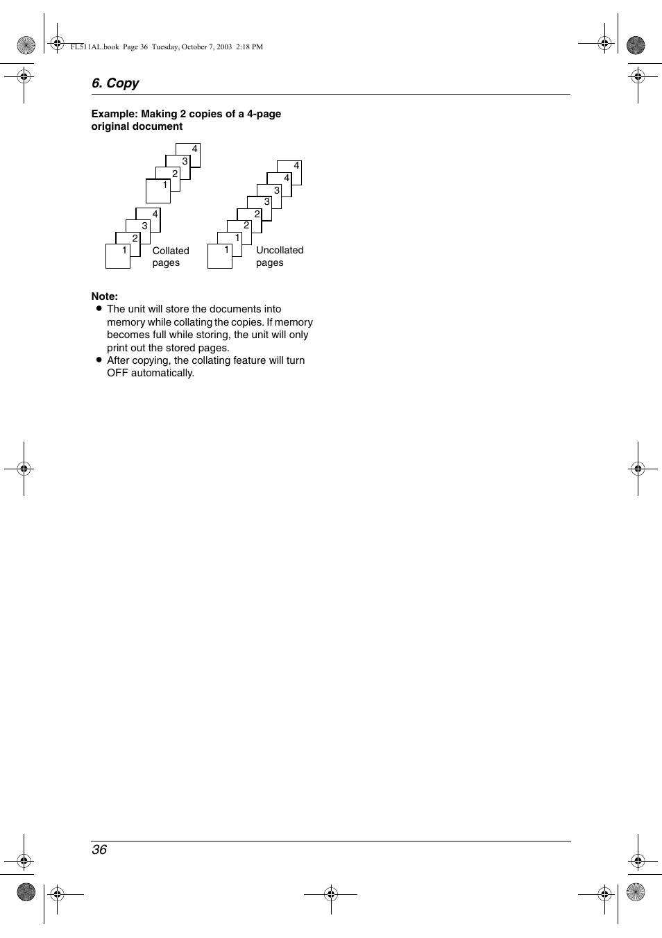 Copy 36 | Panasonic KX-FL511AL User Manual | Page 38 / 66