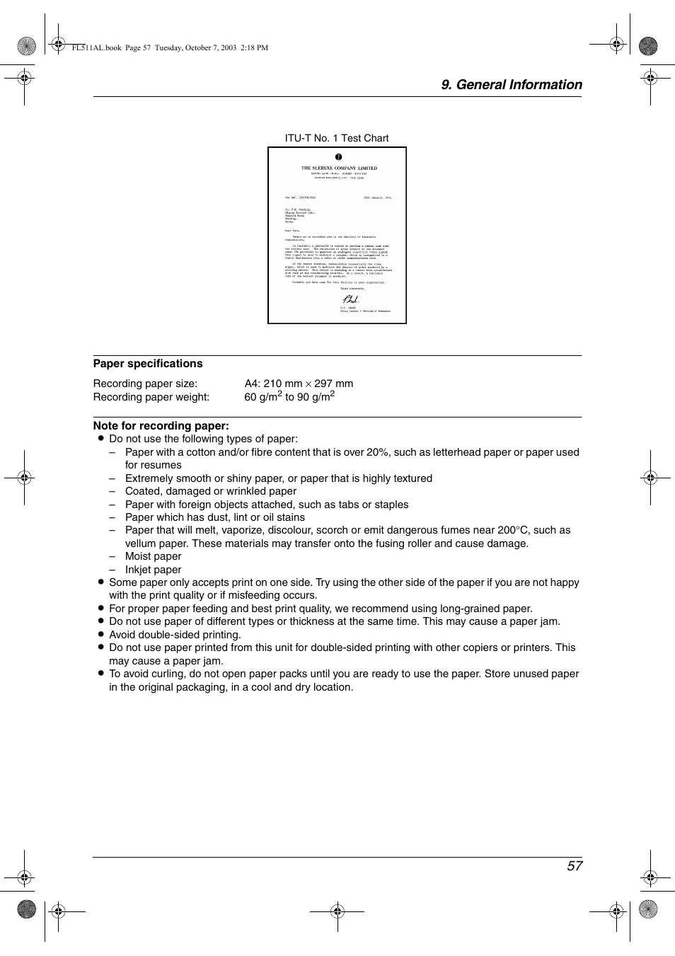 General information 57 | Panasonic KX-FL511AL User Manual | Page 59 / 66