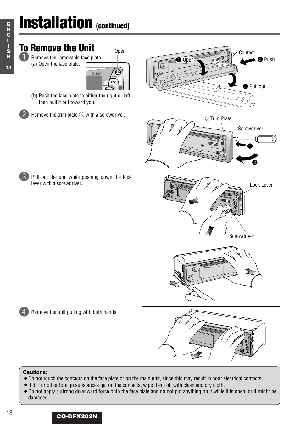 Installation, Continued) | Panasonic CQ-DFX202N User Manual | Page 18 / 24