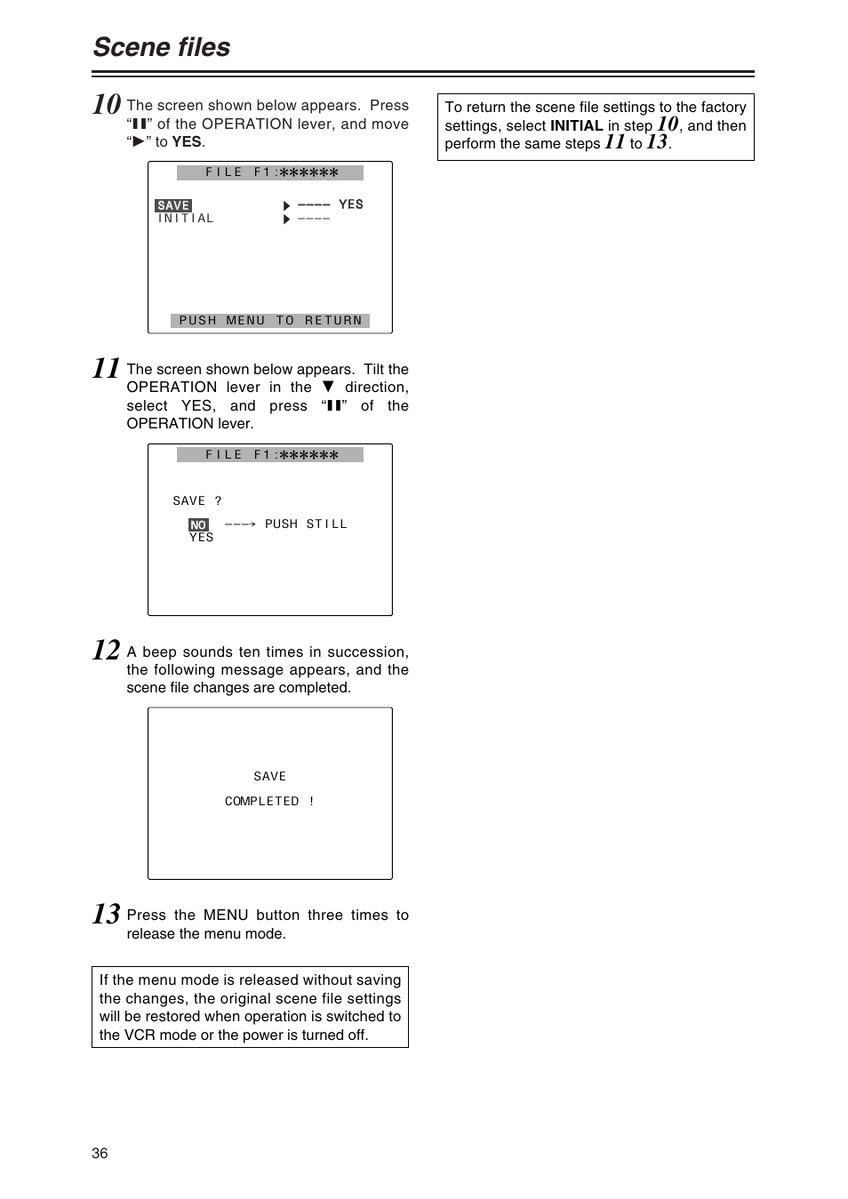 Scene files | Panasonic AG-DVX100 P User Manual | Page 36 / 68