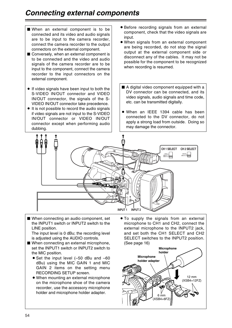 Connecting external components | Panasonic AG-DVX100 P User Manual | Page 54 / 68