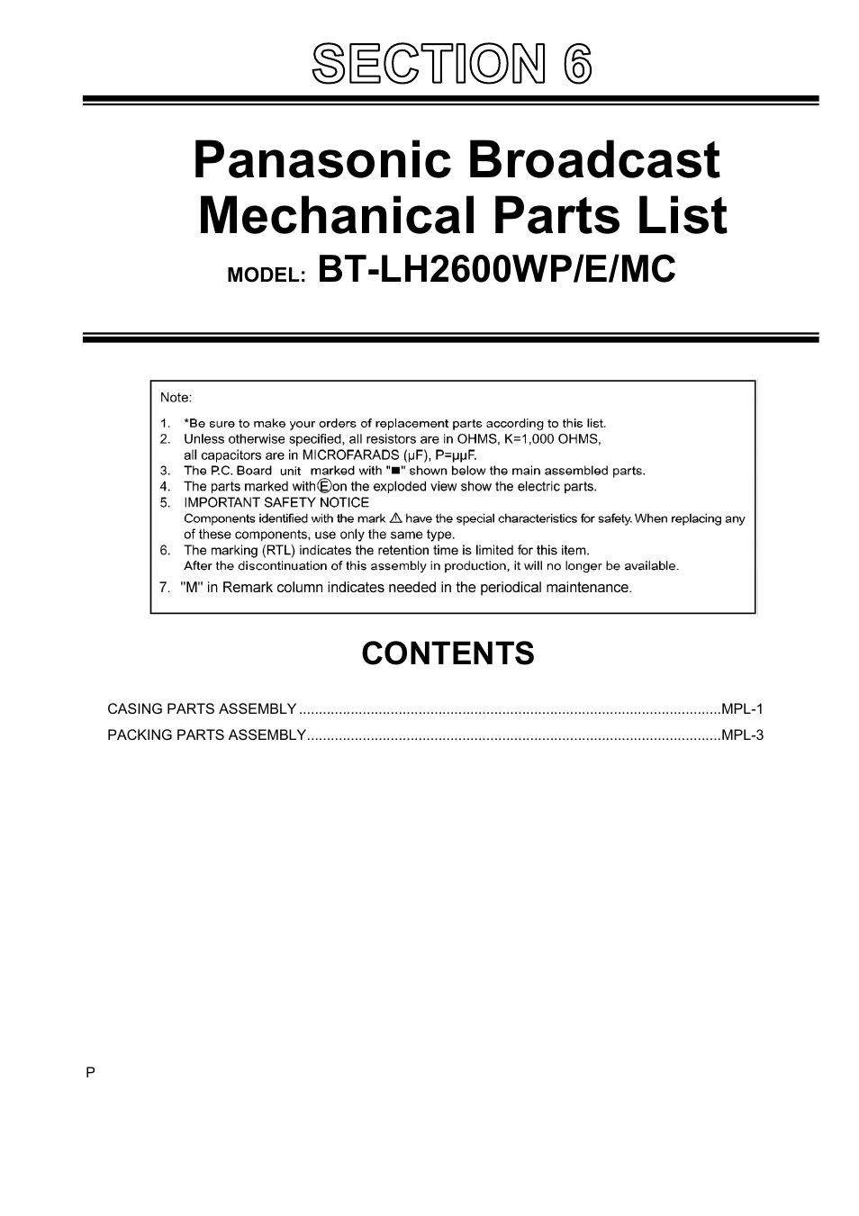 Panasonic BT-LH2600WMC User Manual | 5 pages