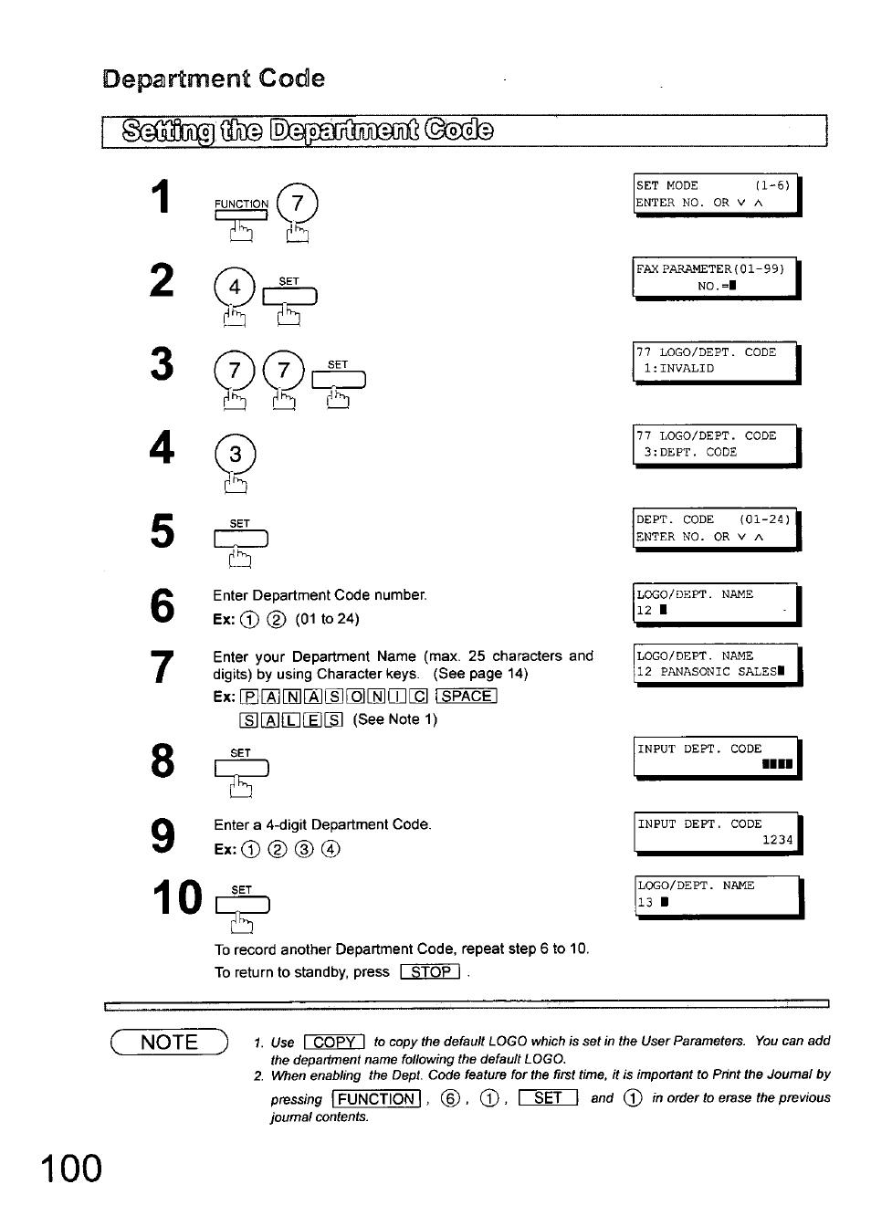 Department code | Panasonic 990 User Manual | Page 100 / 170