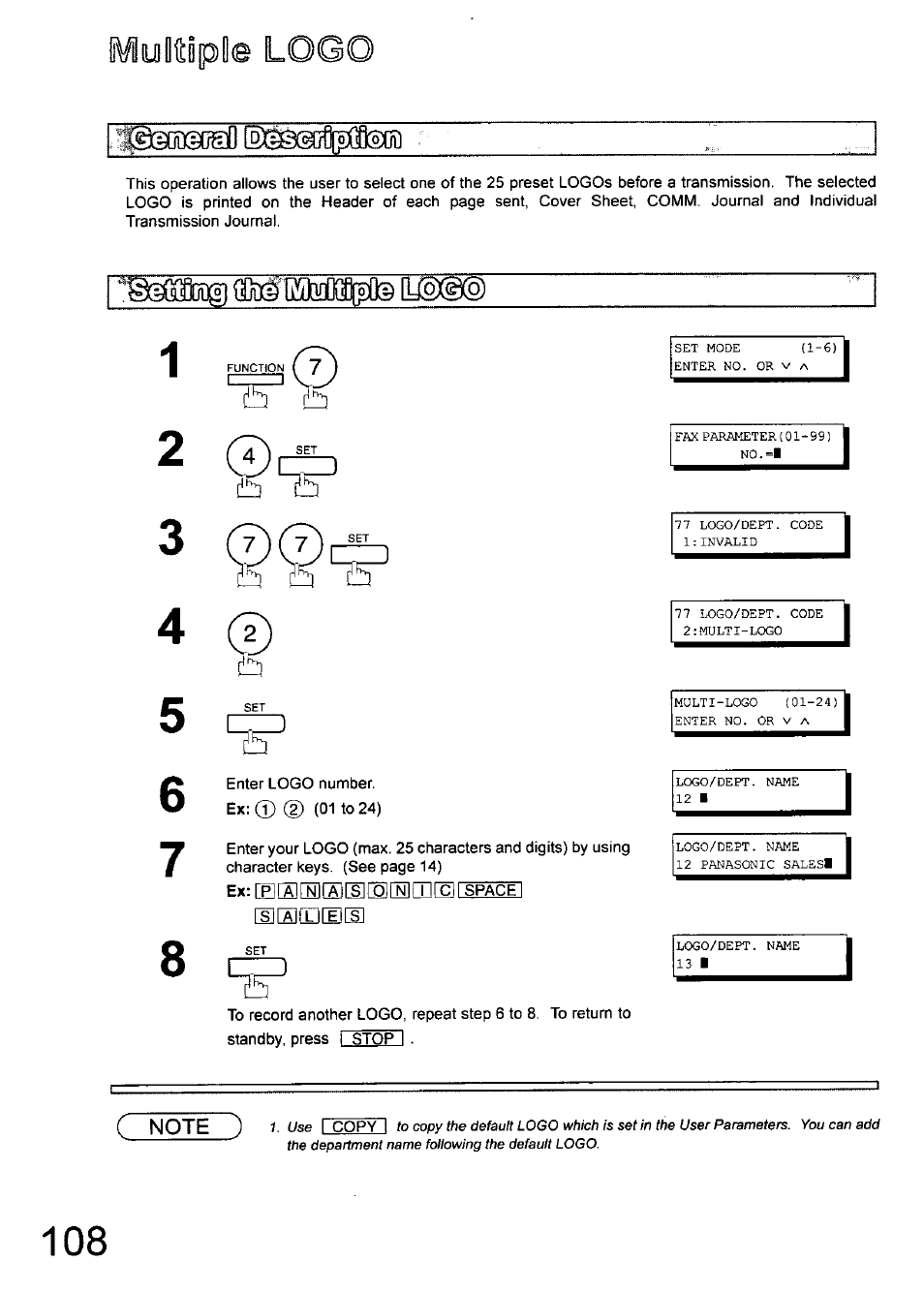 Yltopde logo, Oleio, Malidiml | Panasonic 990 User Manual | Page 108 / 170