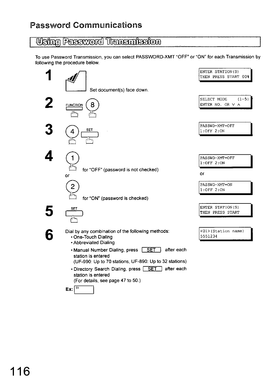 Password conmmiuiniications | Panasonic 990 User Manual | Page 116 / 170