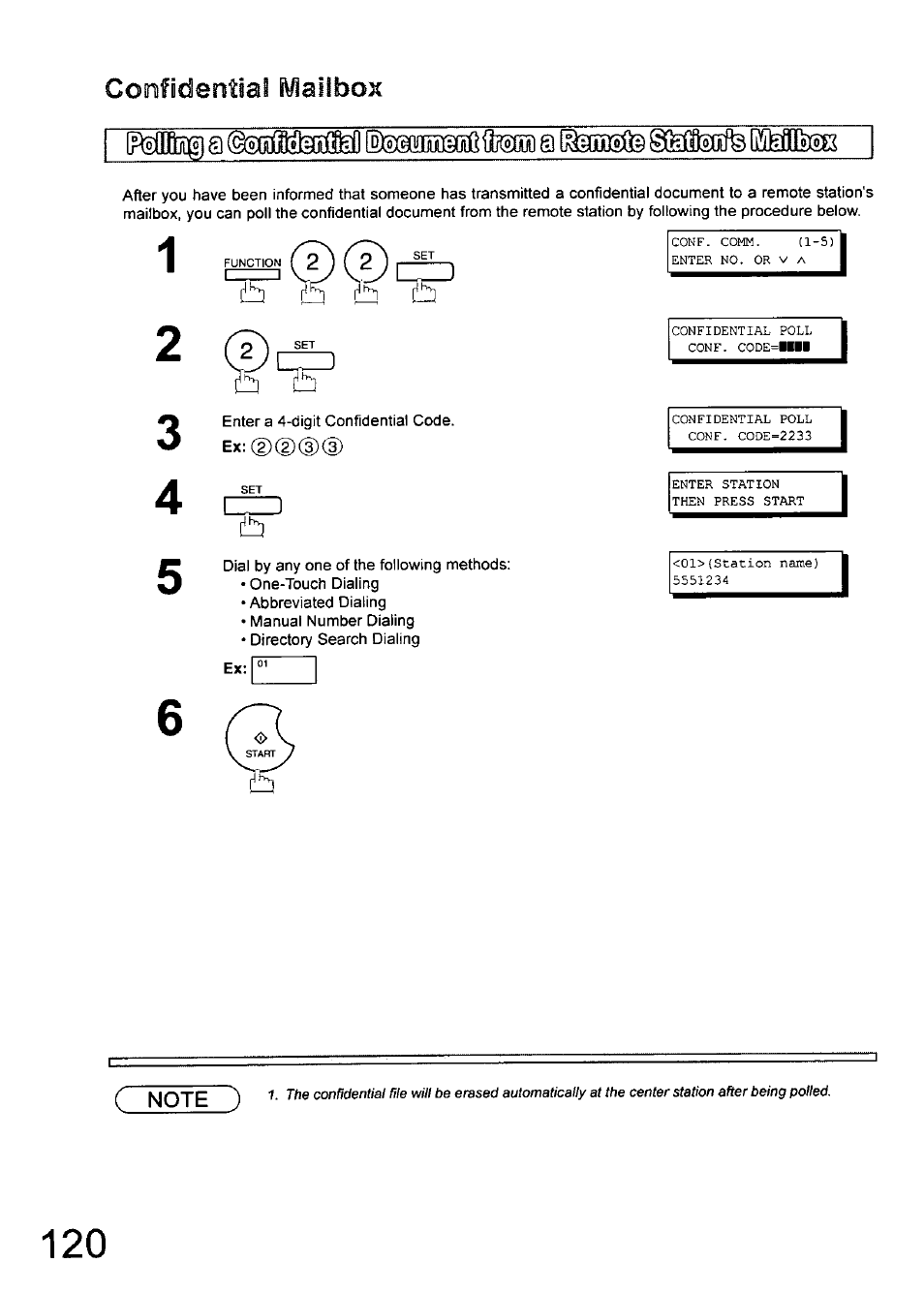 Confidential mailbox | Panasonic 990 User Manual | Page 120 / 170