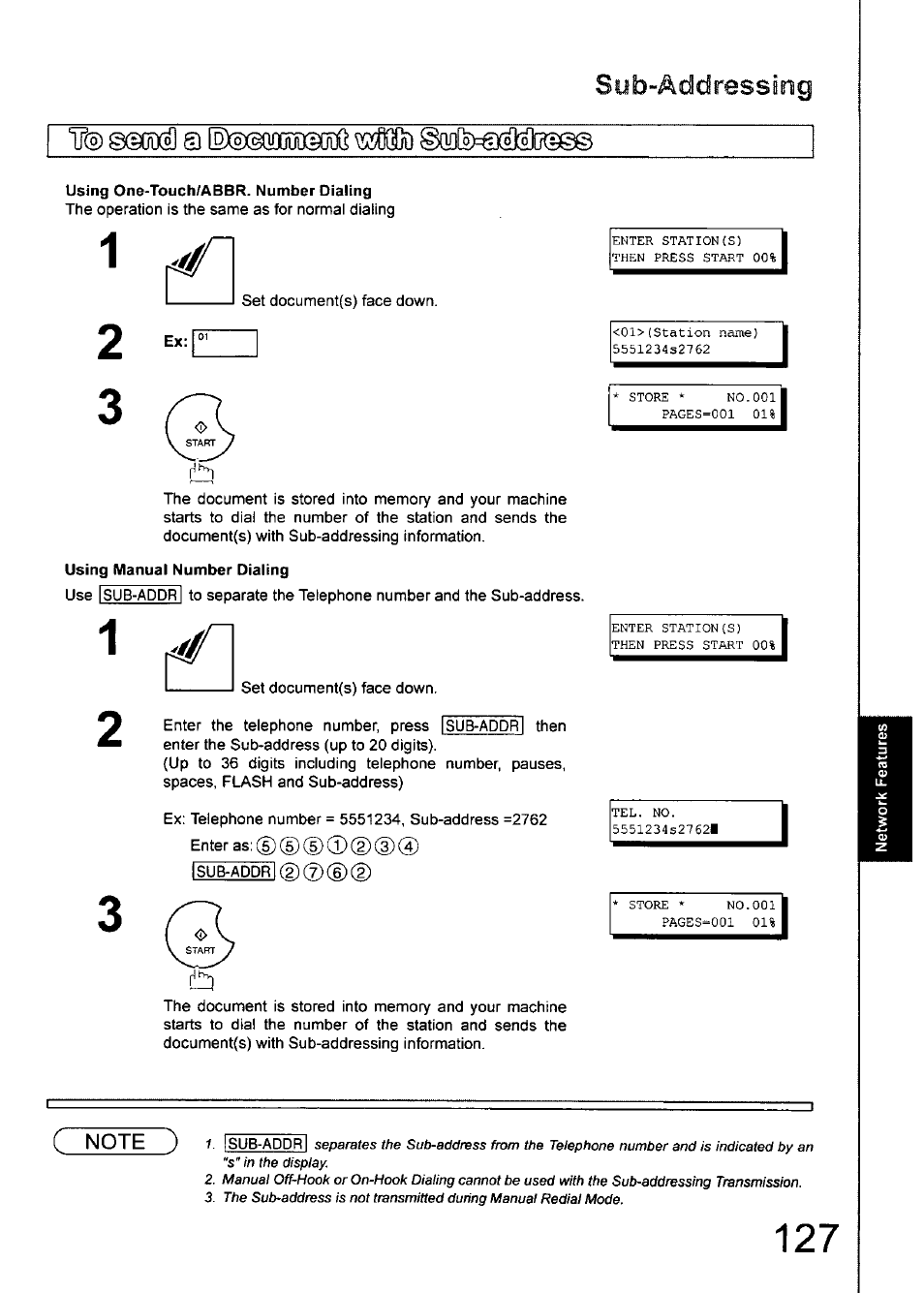 Using one-touch/abbr. number dialing, Using manual number dialing, Essing | Tf® §©oixâ a [d)c2xgq00dd(mls | Panasonic 990 User Manual | Page 127 / 170