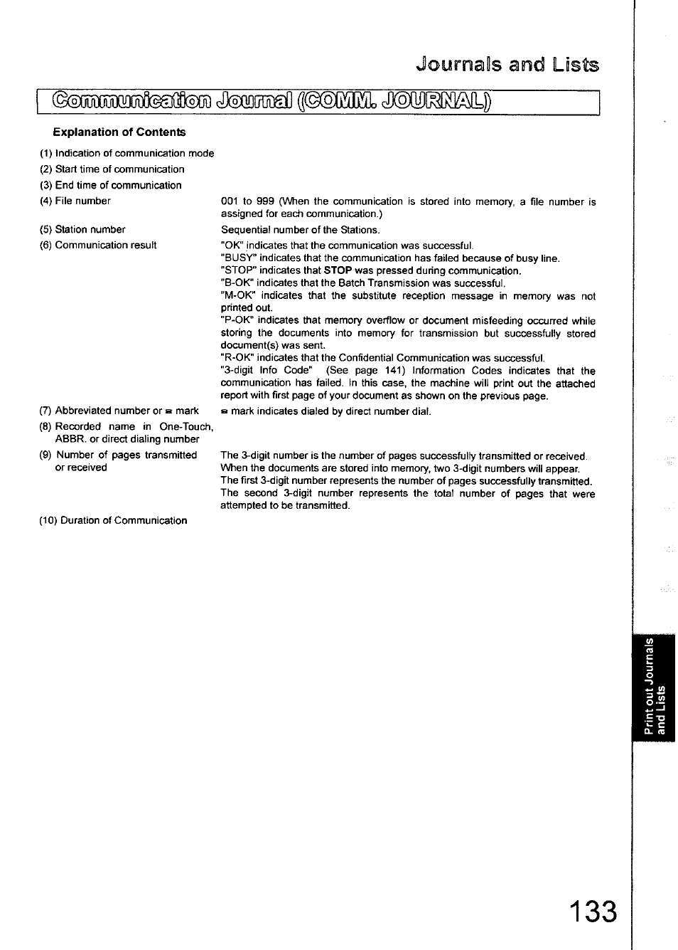 Journals and lists | Panasonic 990 User Manual | Page 133 / 170