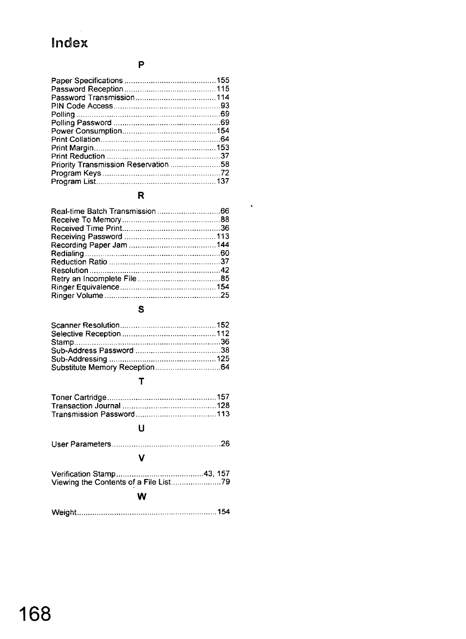 Index | Panasonic 990 User Manual | Page 168 / 170