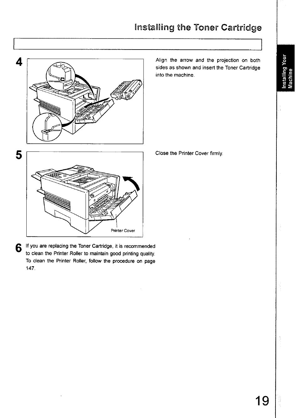 Dnsteiiting the toner cartridge | Panasonic 990 User Manual | Page 19 / 170