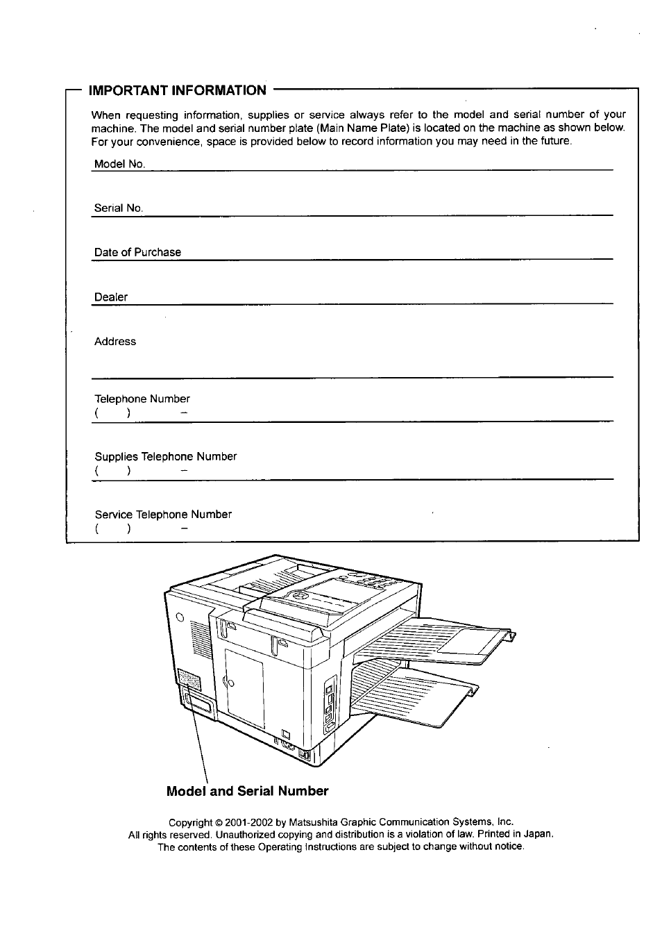 Important information | Panasonic 990 User Manual | Page 2 / 170