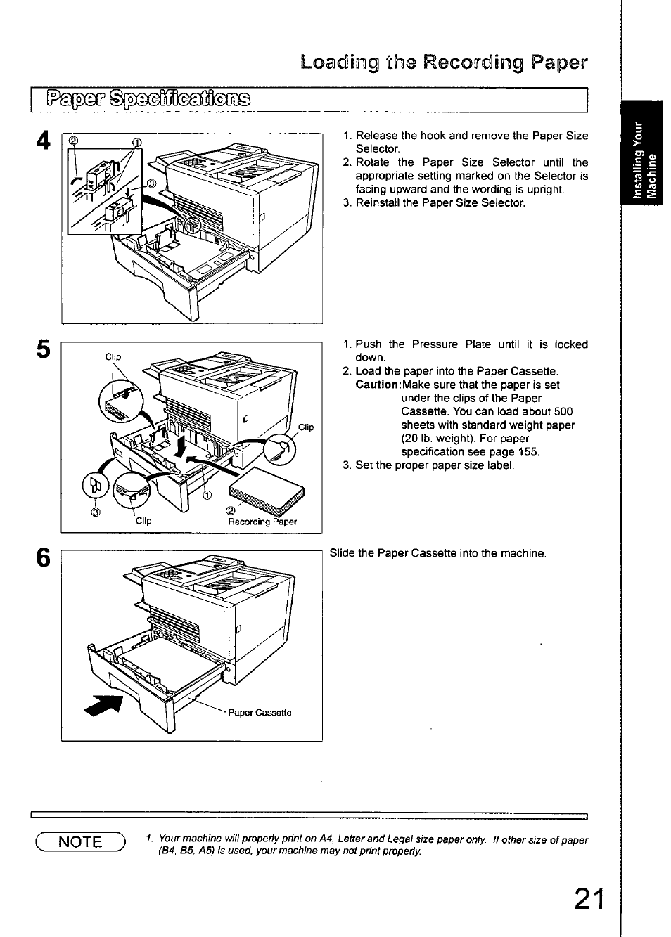 Loading the recording paper | Panasonic 990 User Manual | Page 21 / 170