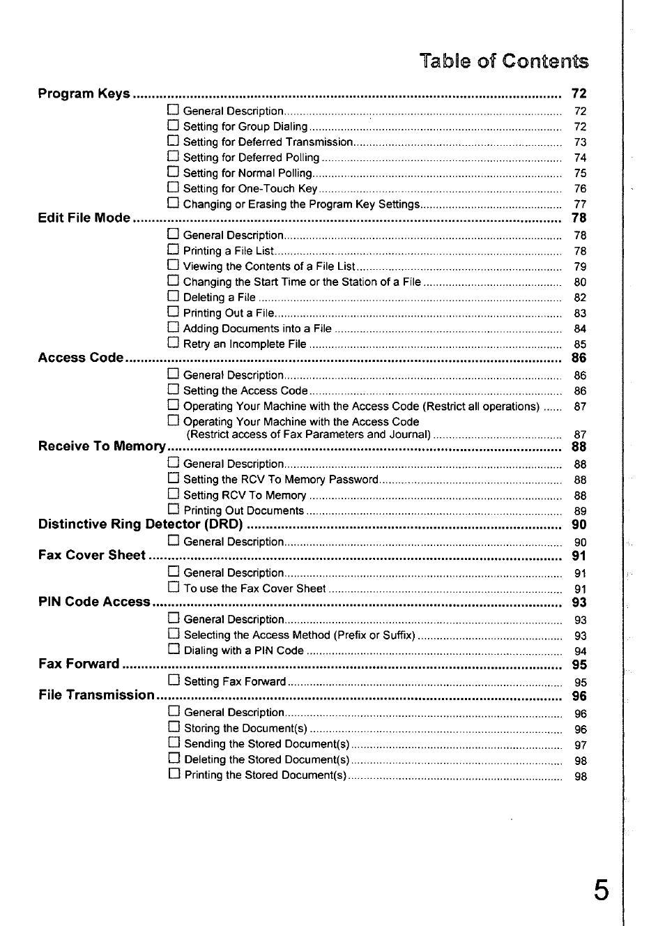 Table of confenis | Panasonic 990 User Manual | Page 5 / 170