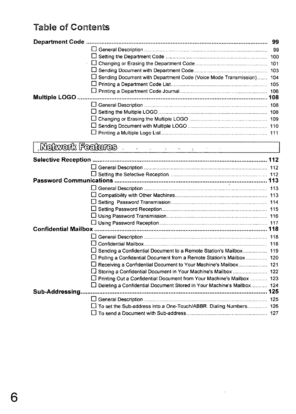 Table of contente | Panasonic 990 User Manual | Page 6 / 170