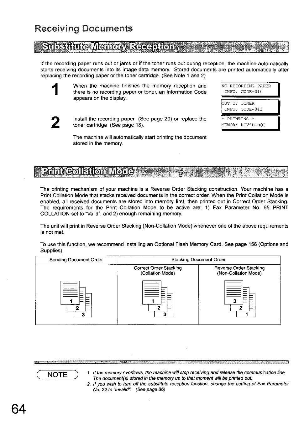 Receiving, Documents | Panasonic 990 User Manual | Page 64 / 170