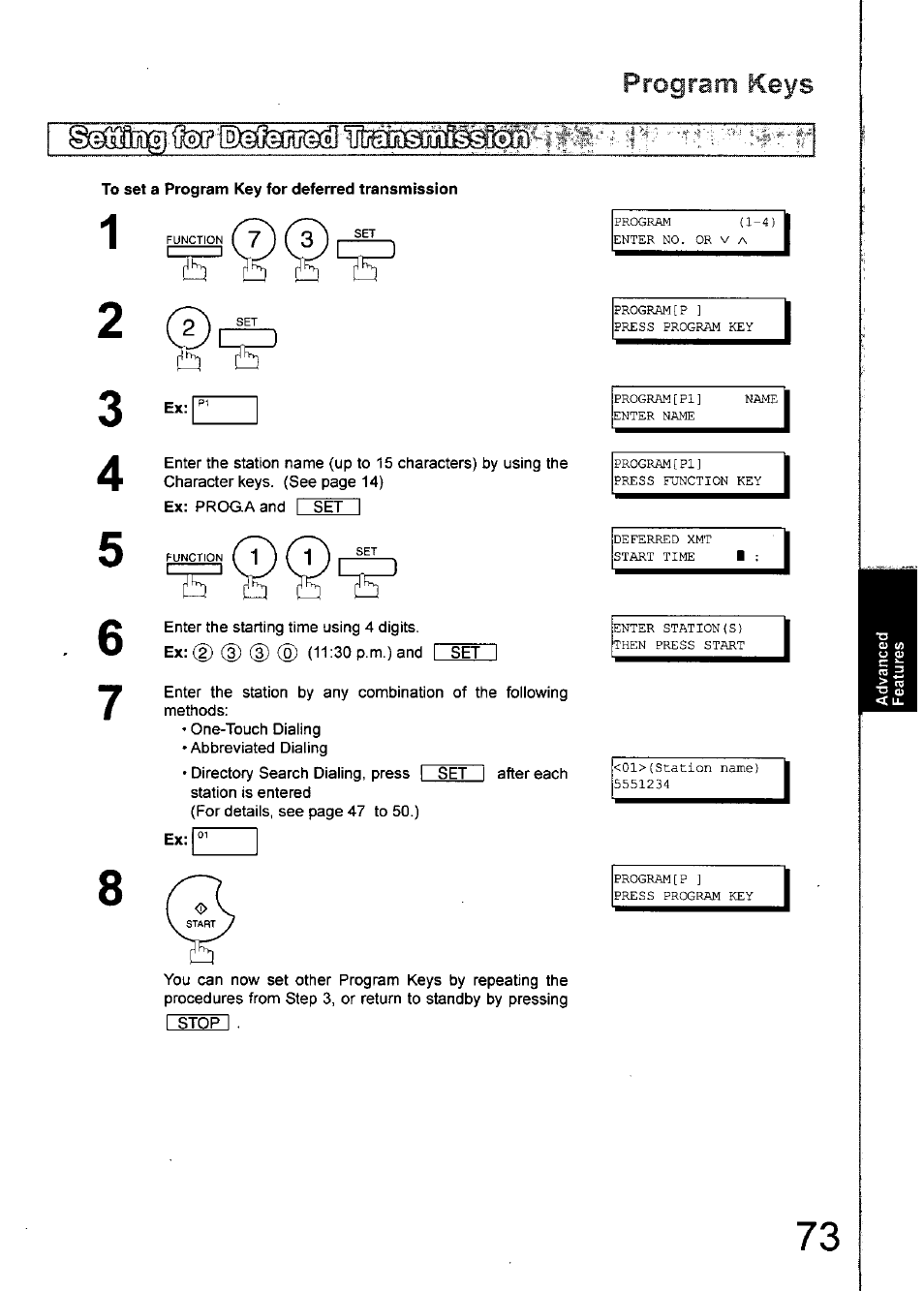 Program keys | Panasonic 990 User Manual | Page 73 / 170