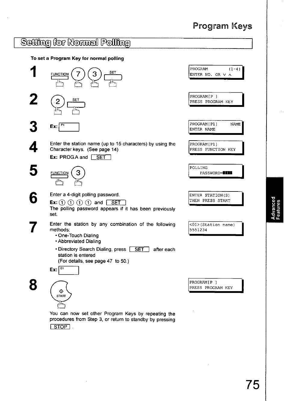 Program keys | Panasonic 990 User Manual | Page 75 / 170