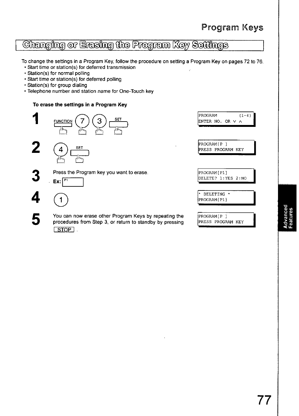 Program keys | Panasonic 990 User Manual | Page 77 / 170