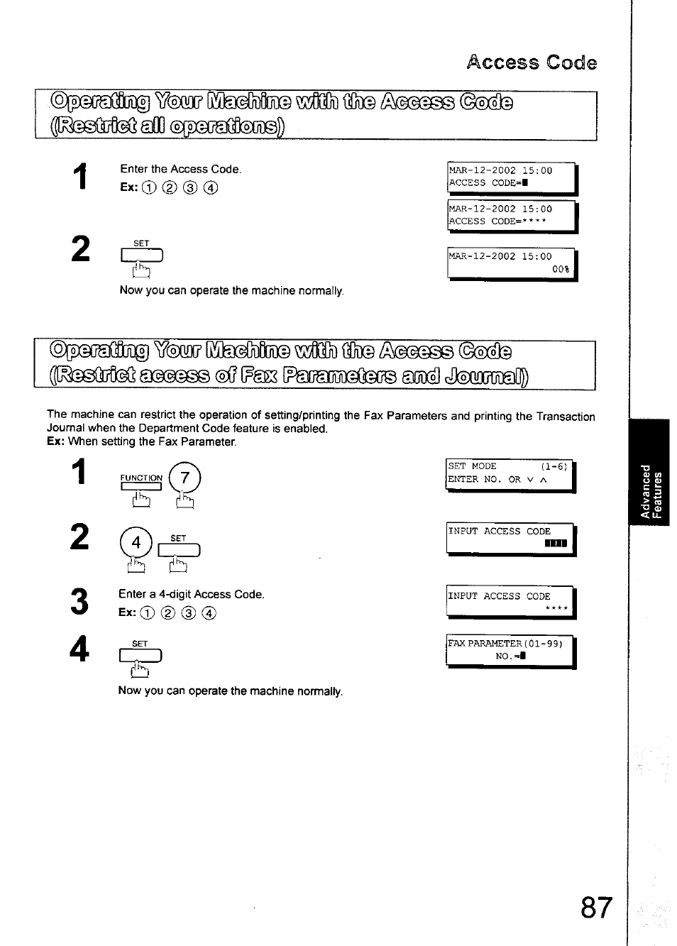 Access code | Panasonic 990 User Manual | Page 87 / 170