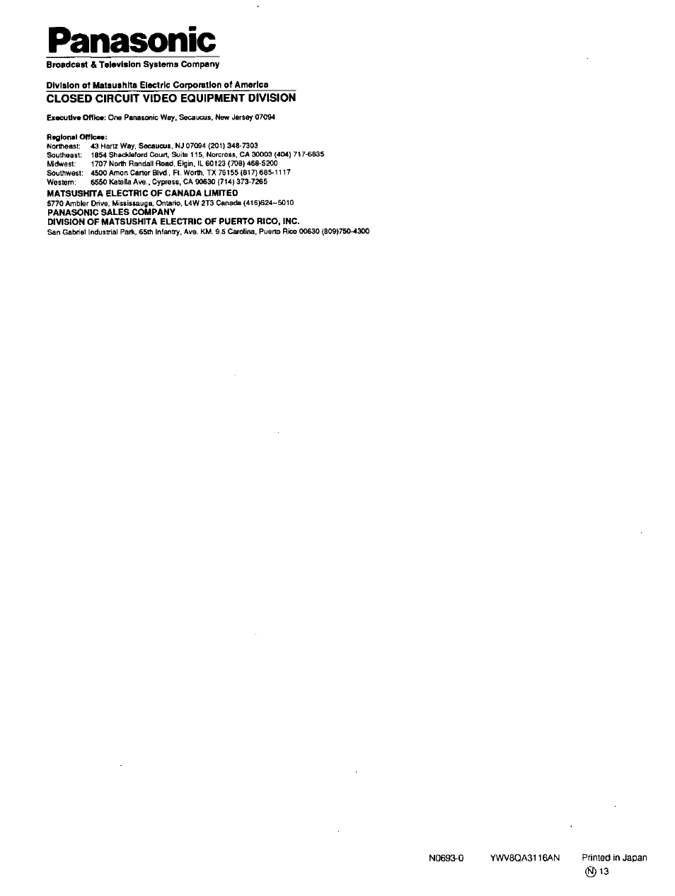 Panasonic | Panasonic WJ-SQ308 User Manual | Page 14 / 14
