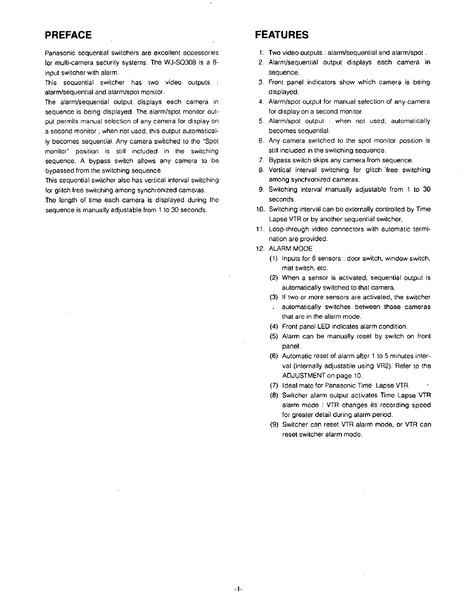 Preface features | Panasonic WJ-SQ308 User Manual | Page 3 / 14