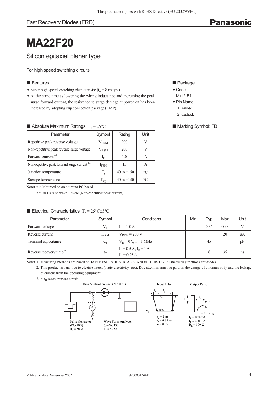 Panasonic MA22F20 User Manual | 4 pages