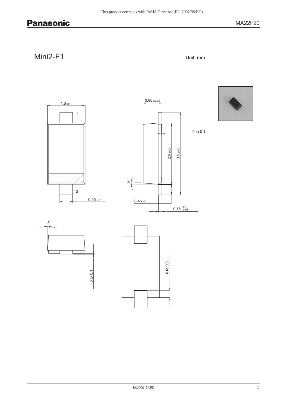 Mini2-f1, Ma22f20, Unit: mm | Panasonic MA22F20 User Manual | Page 3 / 4