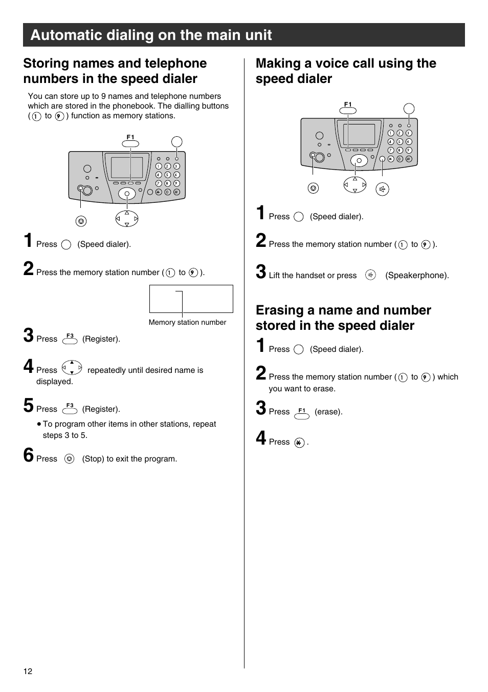 Automatic dialing on the main unit | Panasonic KX-PW102CW User Manual | Page 12 / 32