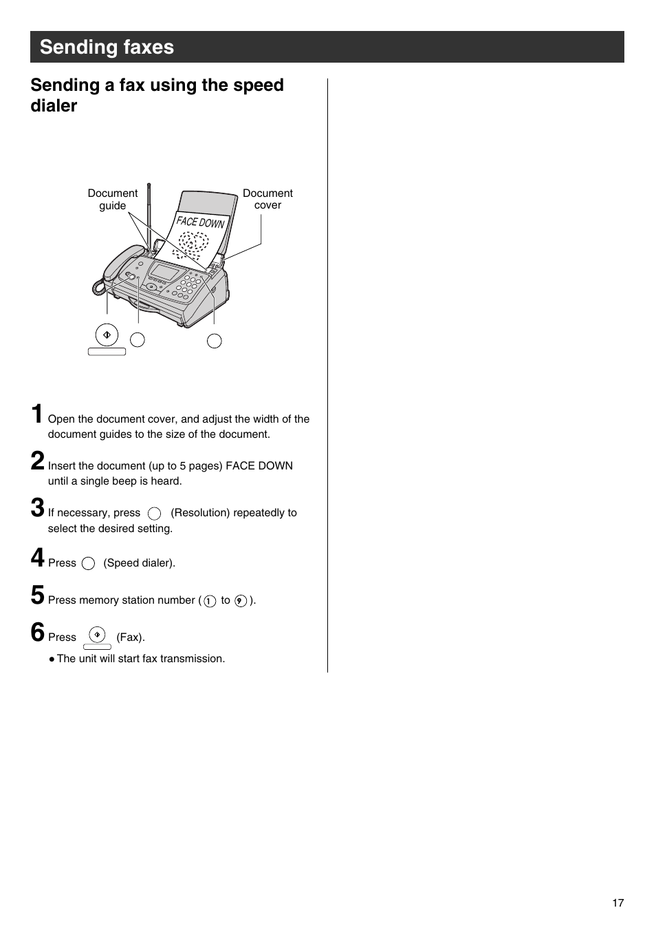 Sending faxes, Sending a fax using the speed dialer | Panasonic KX-PW102CW User Manual | Page 17 / 32