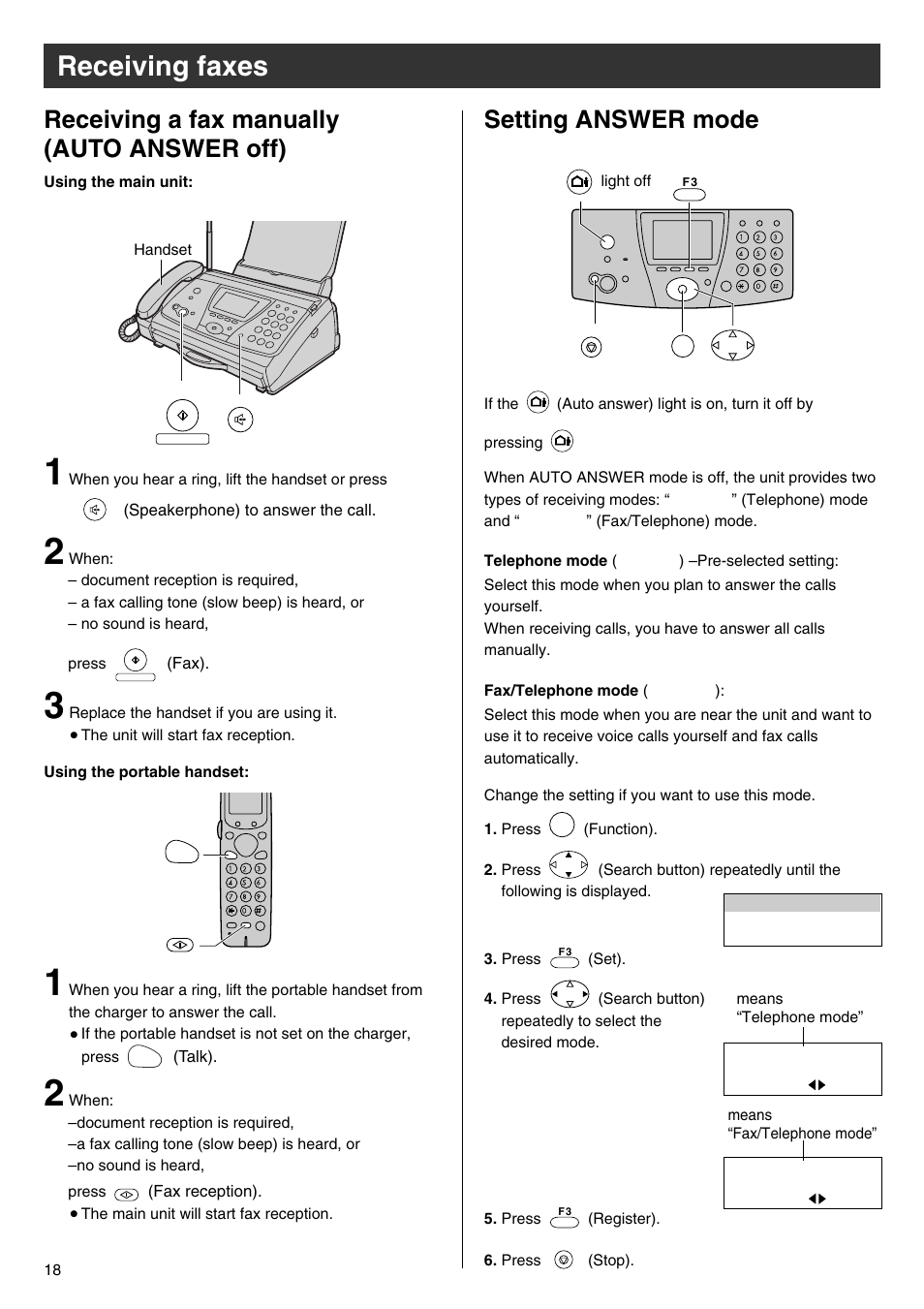Receiving faxes | Panasonic KX-PW102CW User Manual | Page 18 / 32