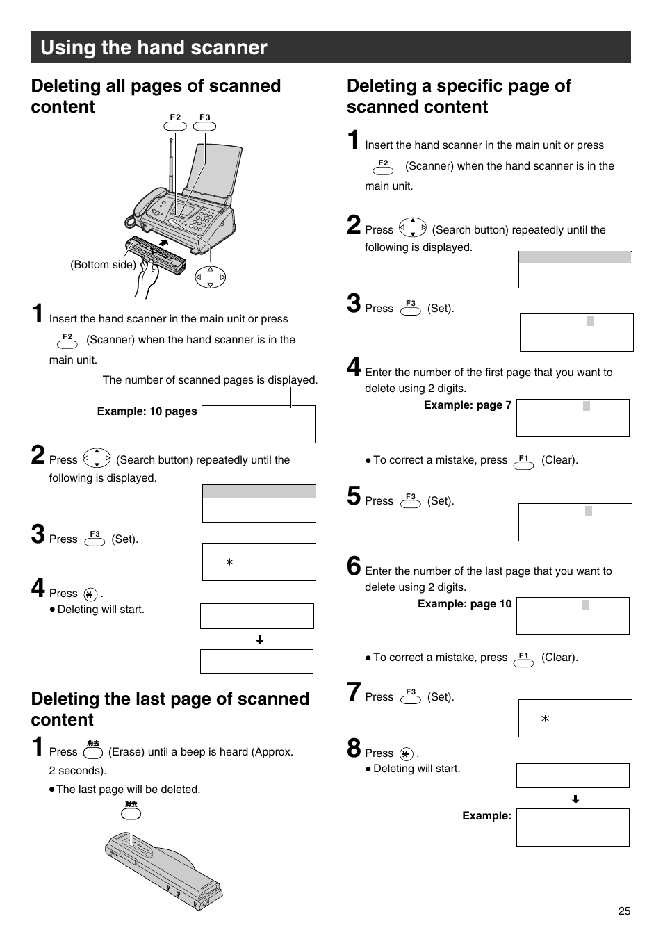 Using the hand scanner, Deleting the last page of scanned content | Panasonic KX-PW102CW User Manual | Page 25 / 32