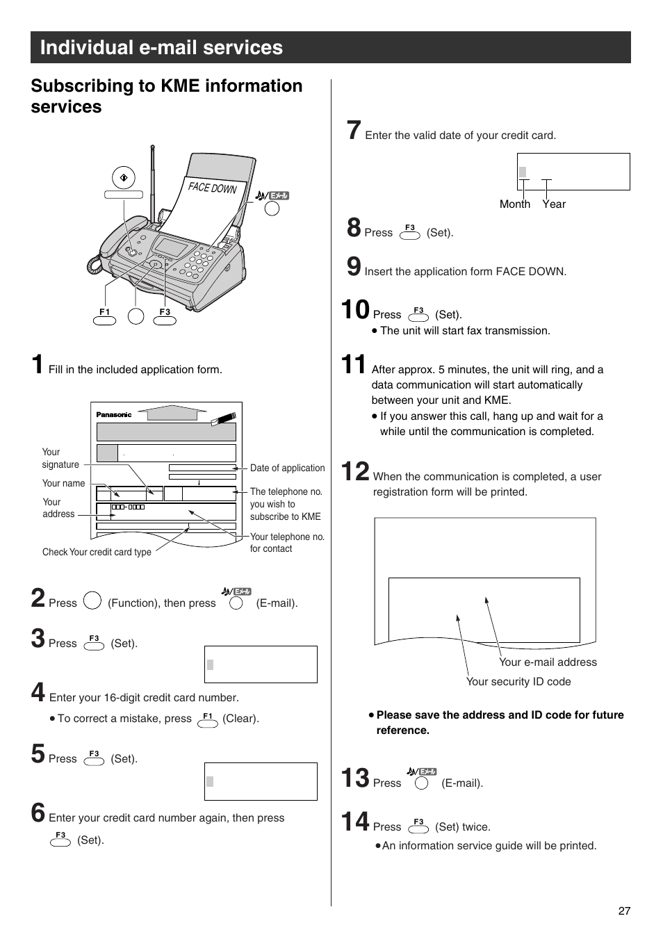 Individual e-mail services, Subscribing to kme information services | Panasonic KX-PW102CW User Manual | Page 27 / 32