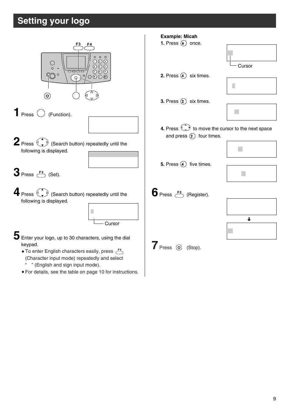 Setting your logo | Panasonic KX-PW102CW User Manual | Page 9 / 32