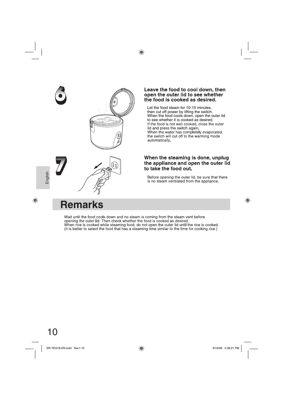Remarks | Panasonic SR-TEG18 User Manual | Page 10 / 12