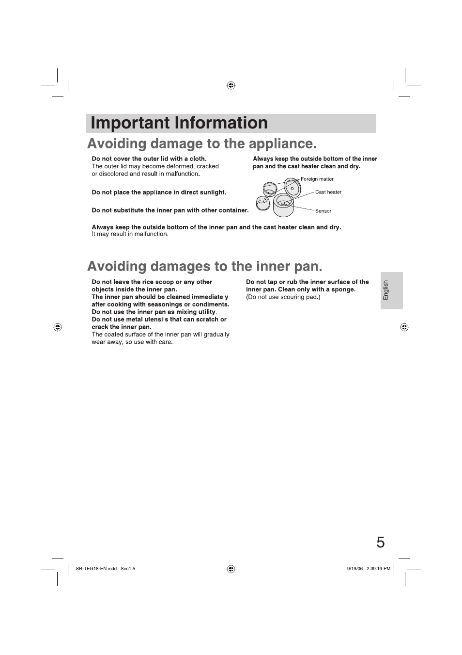 Important information | Panasonic SR-TEG18 User Manual | Page 5 / 12
