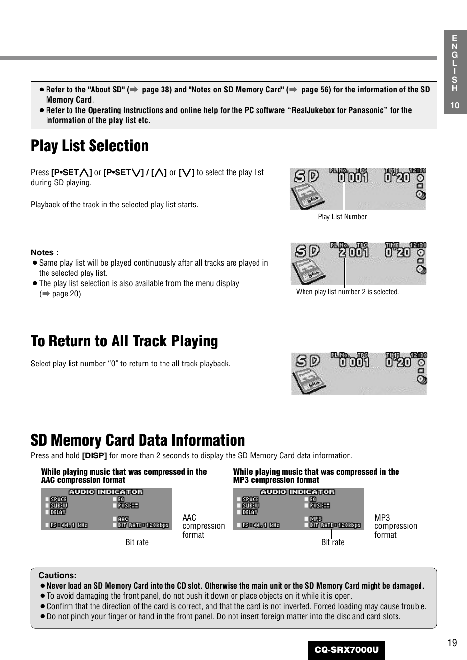 Play list selection | Panasonic CQ-SRX7000U User Manual | Page 15 / 54