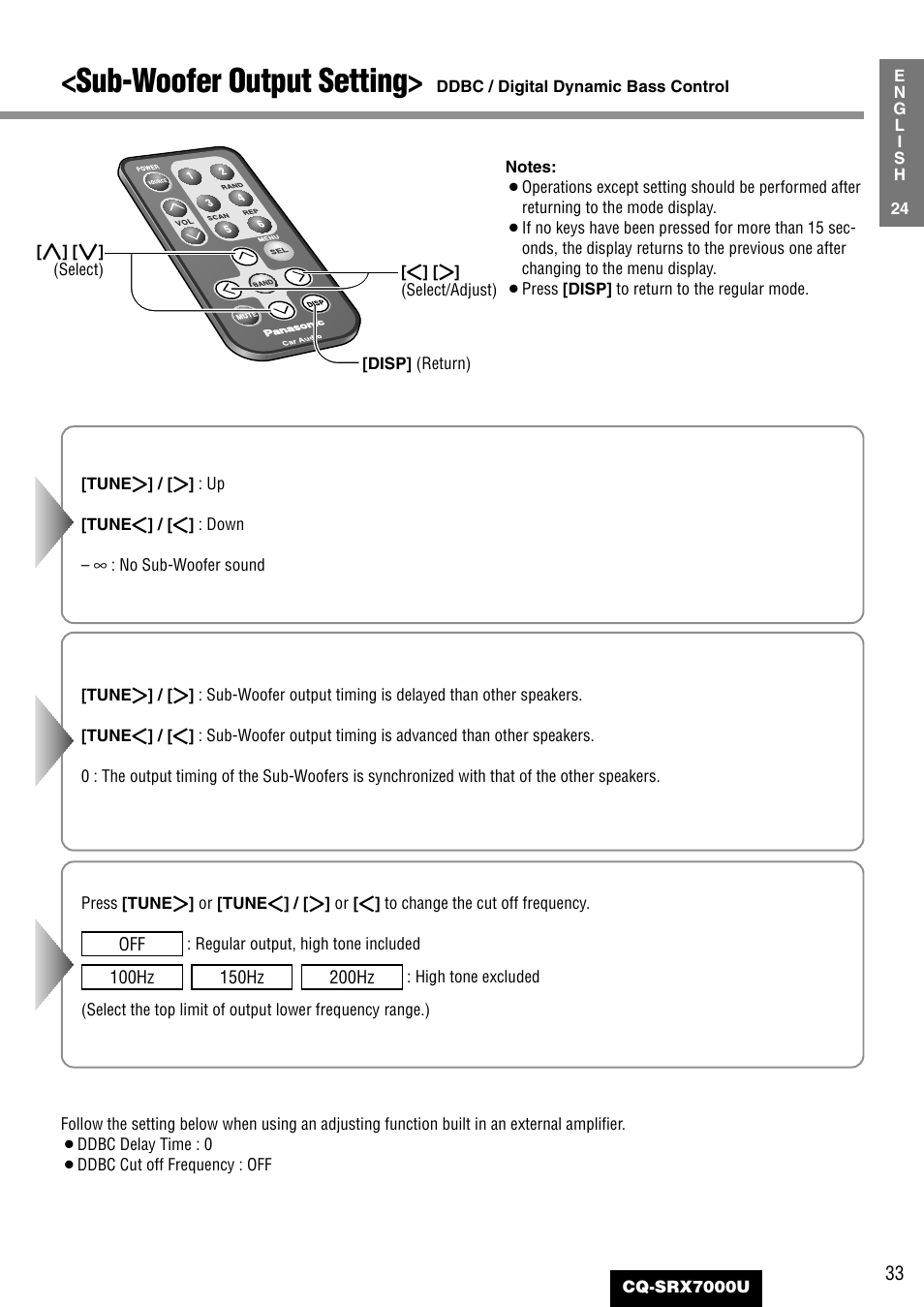 Sub-woofer output setting | Panasonic CQ-SRX7000U User Manual | Page 29 / 54