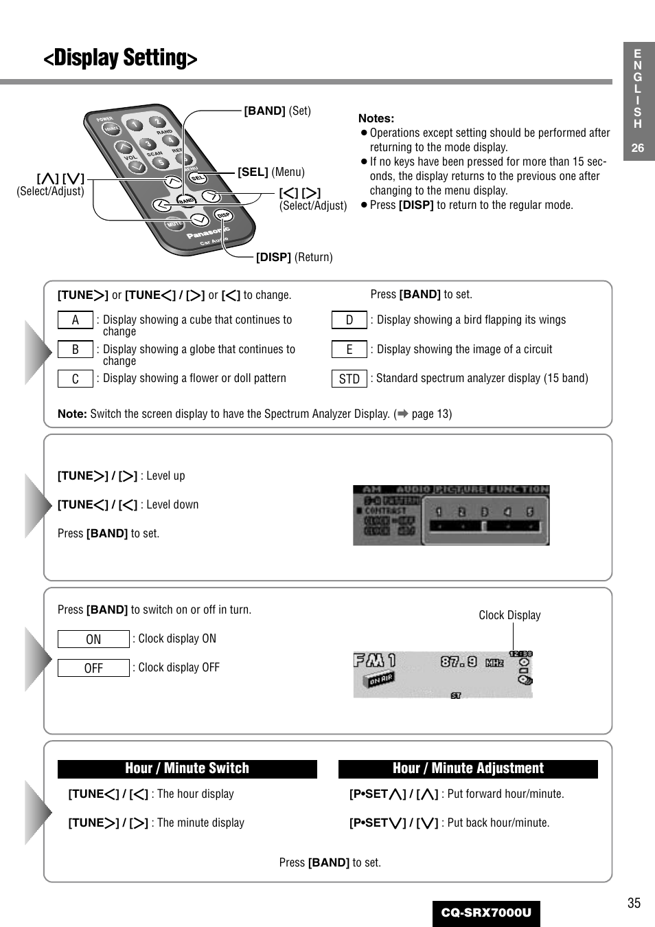 Display setting | Panasonic CQ-SRX7000U User Manual | Page 31 / 54