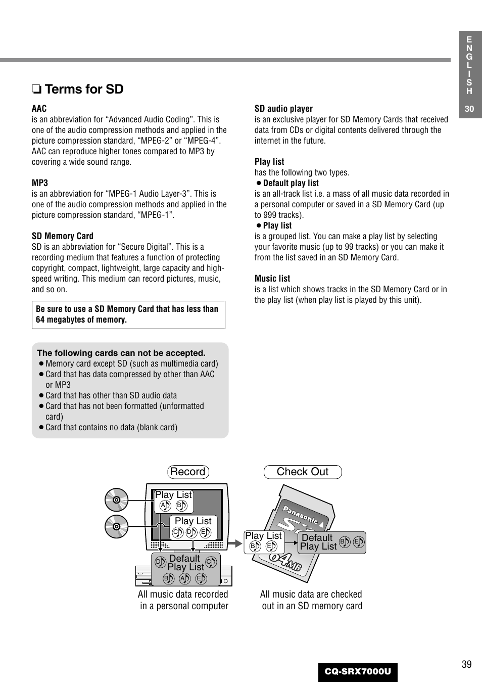Terms for sd, Record, Check out | Panasonic CQ-SRX7000U User Manual | Page 35 / 54